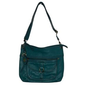 Fossil Green Teal Large Leather Shoulder Key Bag BLEMISH